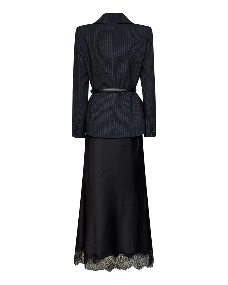 Self-Portrait Women's Tailored Pinstriped Dress With Satin Skirt Grey Polyester Gray