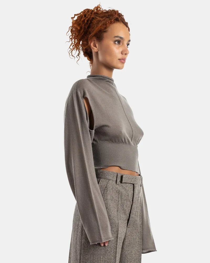 Rick Owens Cropped Knit Sweater — Gray Gray