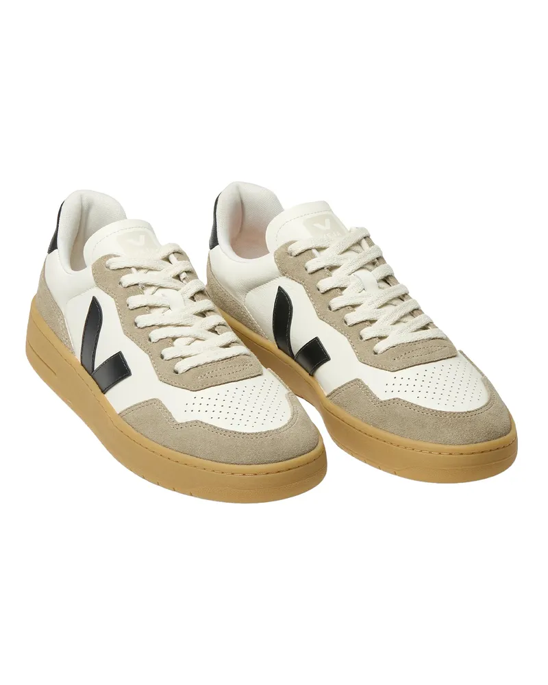 VEJA Unisex Sneakers V-90 Leather Pure Black Black-Natural Trainers Black/natural White