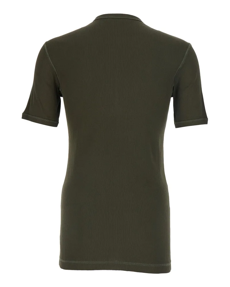 Dolce & Gabbana Men's T-Shirt Serafino Green Ribbed Cotton T-Shirts And Polos Green