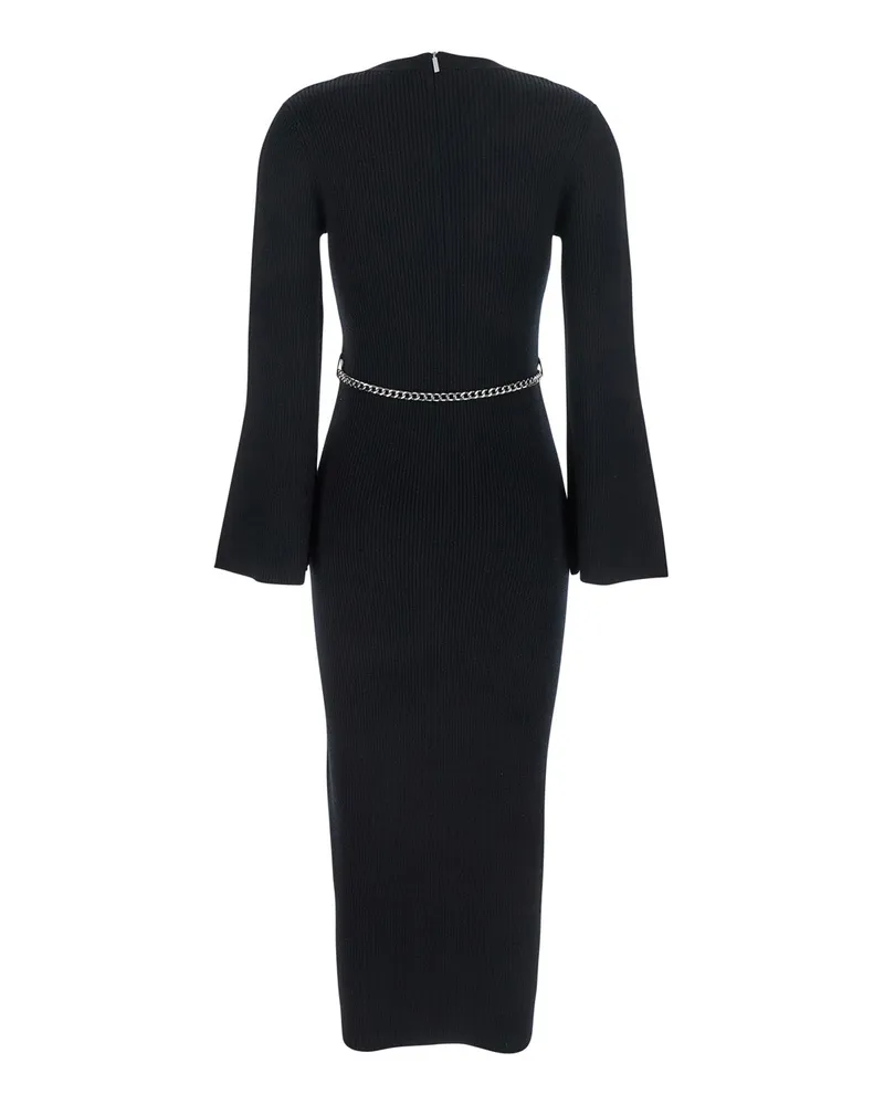 Michael Kors Women Black Dress With Chain Belt And Logo Plaque Wool Black