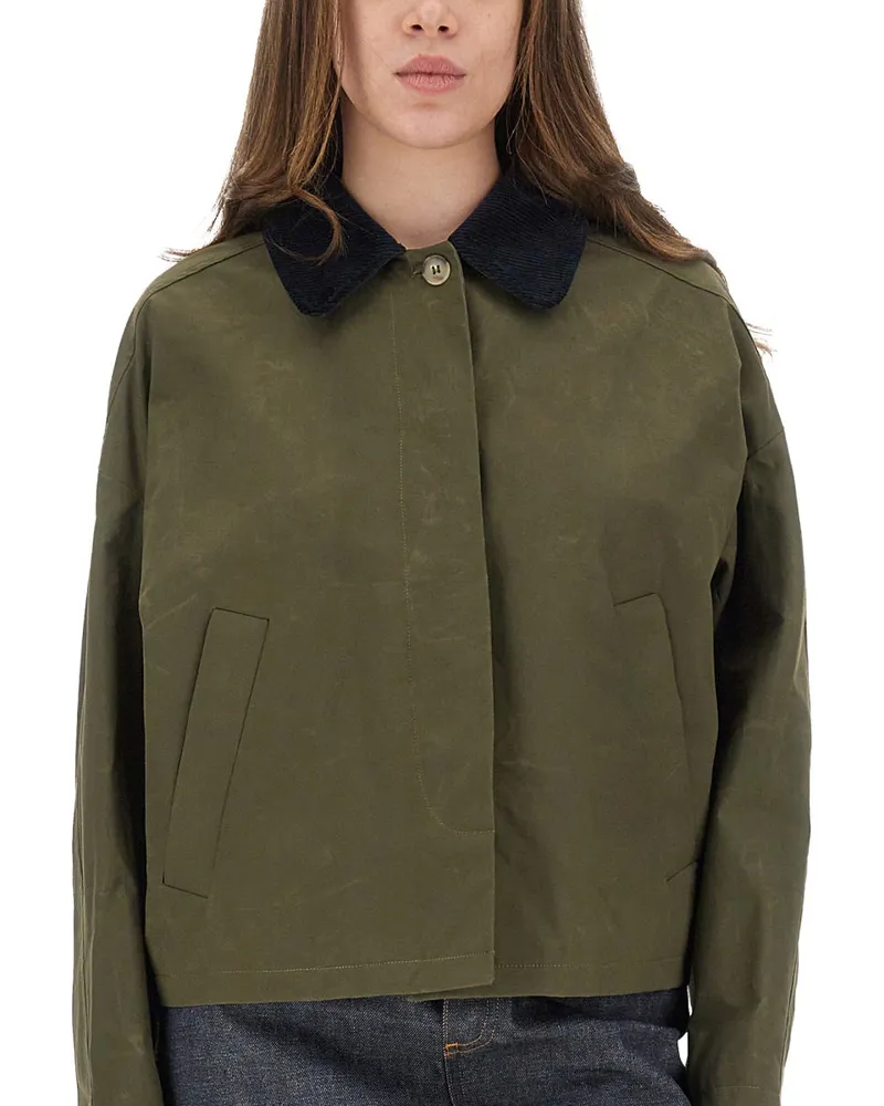 A.P.C. Cropped Boxy Cut Cotton Jacket — Green Green