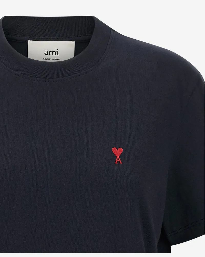 AMI Paris Men's Cotton T-Shirt With Embroidered Logo Navy T-Shirts And Polos Navy