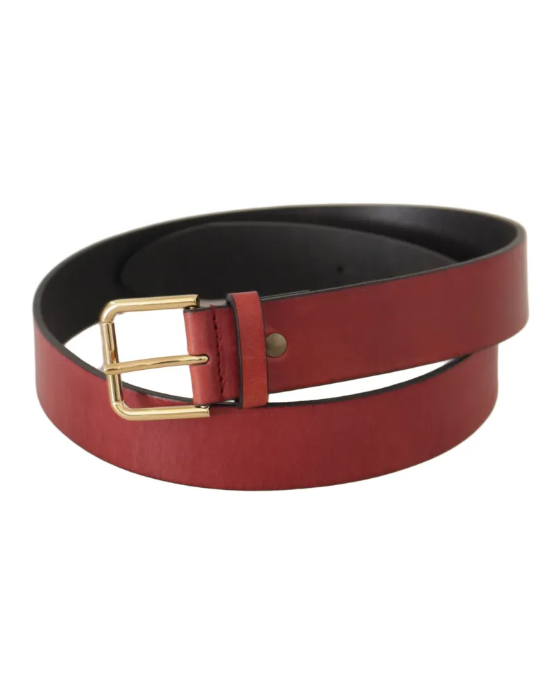 Dolce & Gabbana Women's Red Leather Gold Logo Engraved Metal Buckle Belt Red