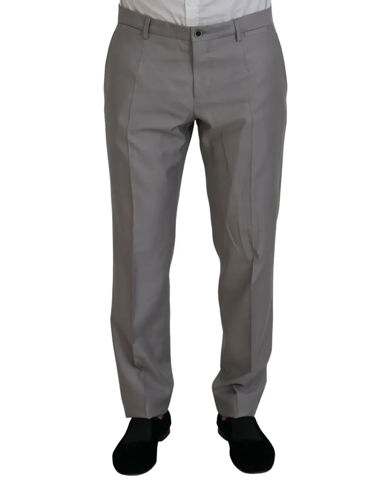 Dolce & Gabbana Men's Silver Wool Silk 3 Piece Slim Fit Suit Silver