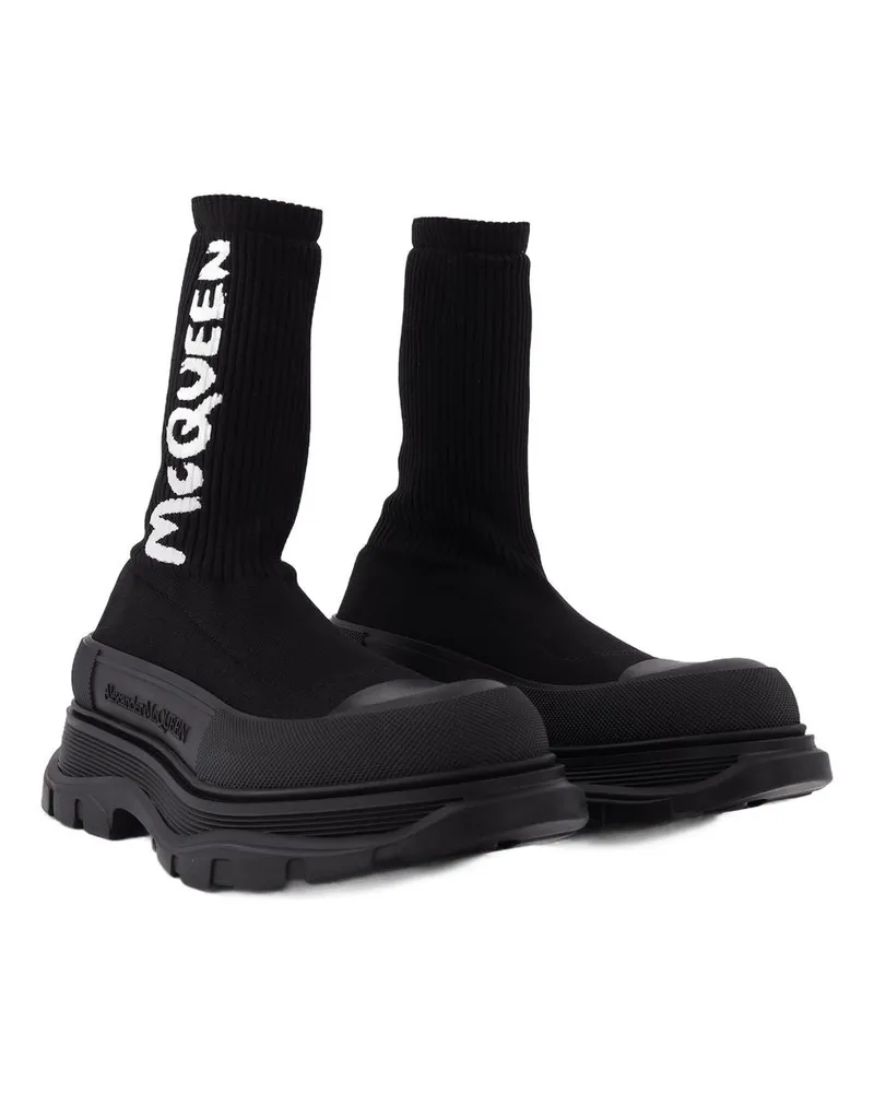 Alexander McQueen Men's Logo-Embroidered Knit Sock Boot Black Black