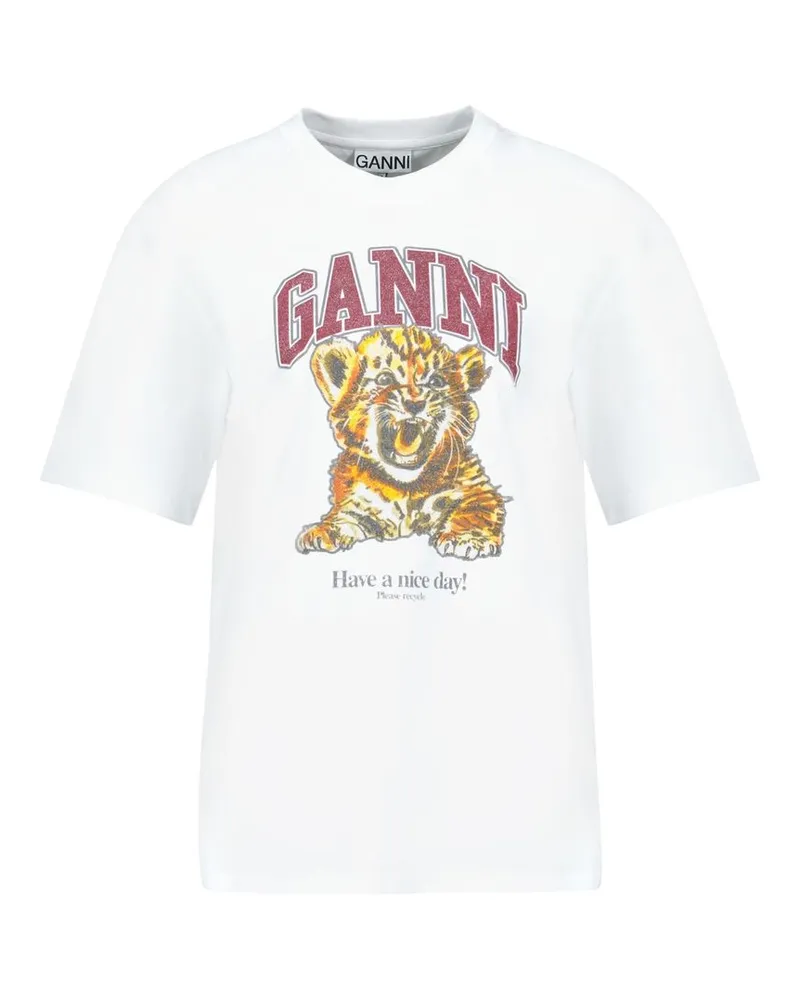 Ganni Women's Beaded Baby Tiger Print T-Shirt -  Cotton White Concept-Store Ready-To-Wear White
