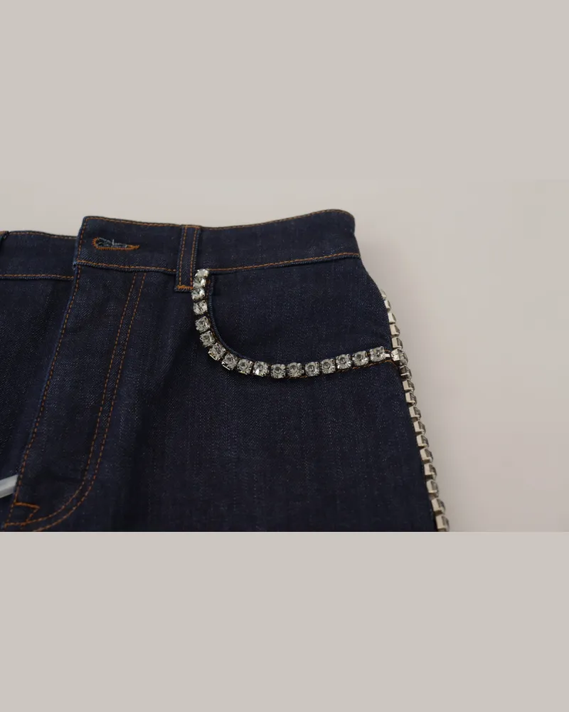 Dolce & Gabbana Women's Blue Denim Stretch Crystal Hot Pants Shorts Cotton Blue