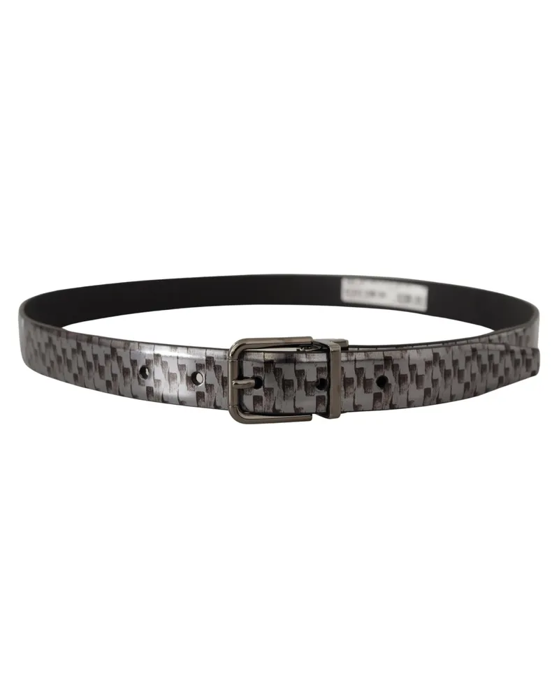 Dolce & Gabbana Men's Gray Herringbone Leather 3d Metal Buckle Belt Gray