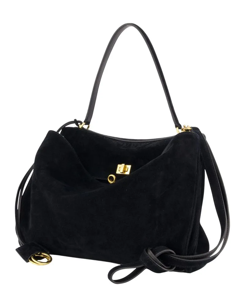 Balenciaga Women's Rodeo Top Handle M Shoulder Bag -  Leather Black Calfskin Shoulder-Hobo-Bags Black