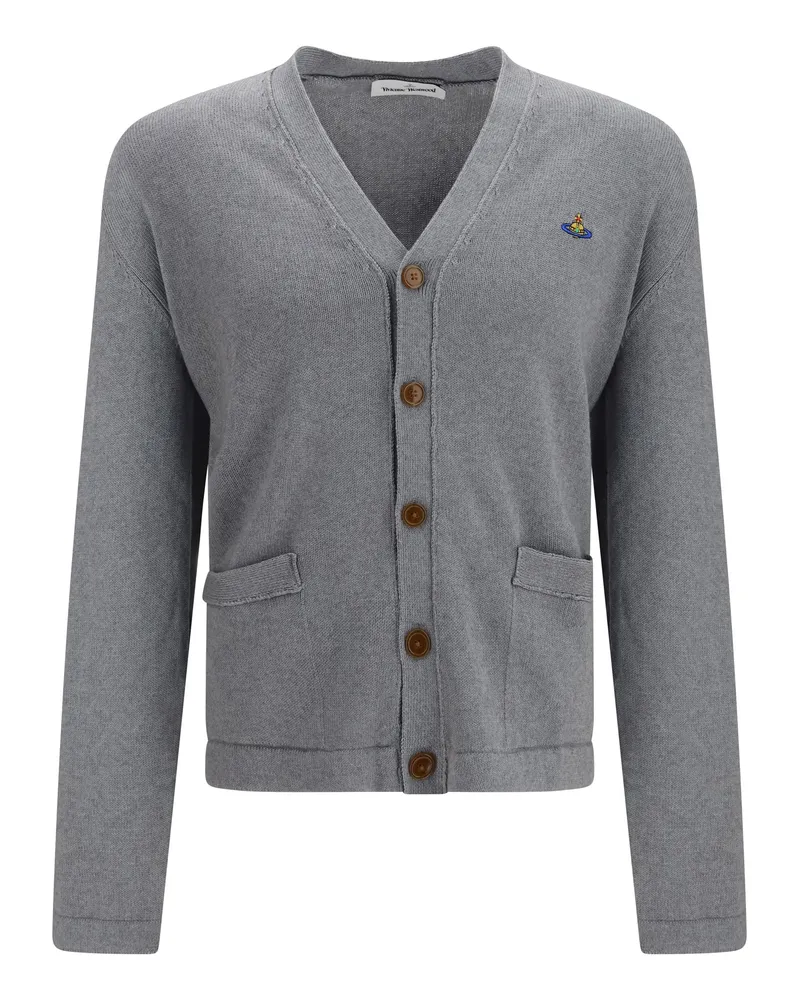 Vivienne Westwood Men's Cardigan Alex Dark Grey Melange Cotton Sweater Gray