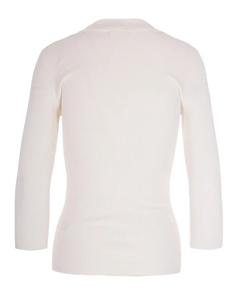 Elisabetta Franchi Women's Ribbed Knit Top Ivory Lypase Jumpers Sweater White