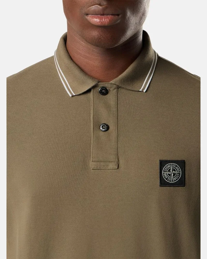 Stone Island Striped Tipped Polo — Khaki Khaki