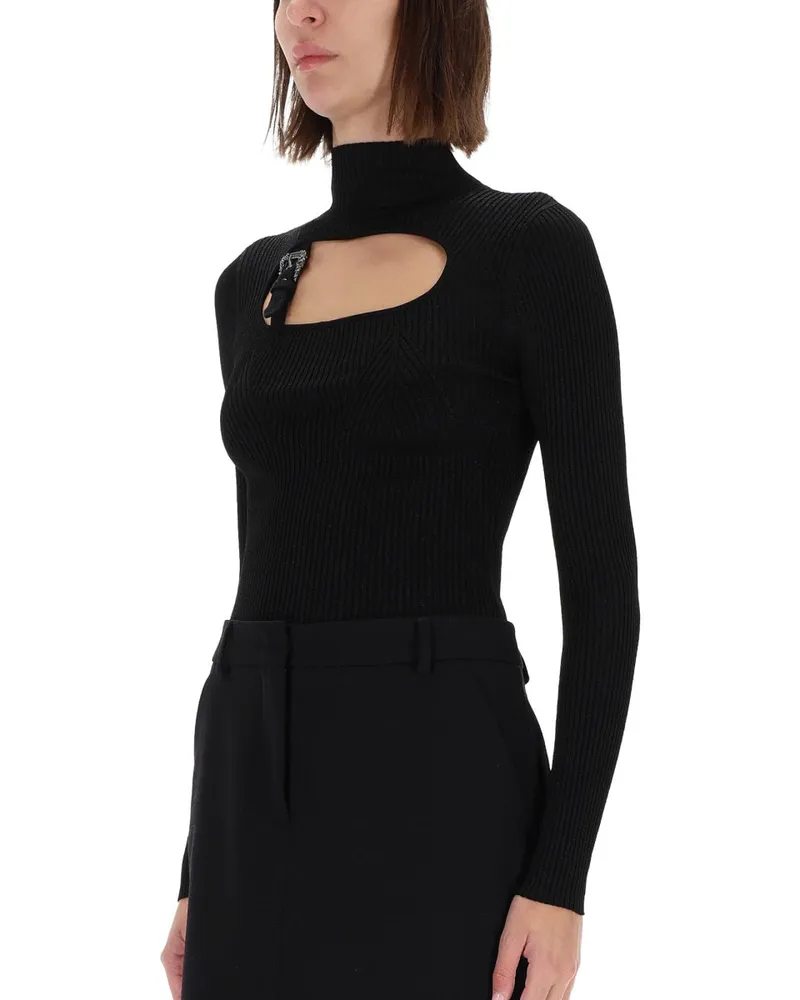 Versace Jeans Ribbed with Buckle Detail Blouse — Black Black