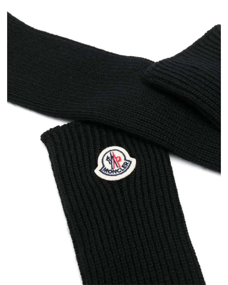Moncler Women's Logo Patch Virgin Wool Gloves Black Black