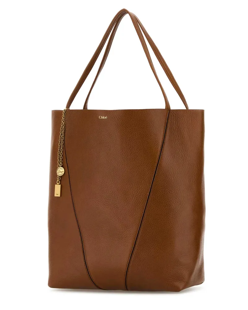 Chloé Women's Caramel Leather Large Spin Shopping Bag Claybrown Borse A Mano Brown
