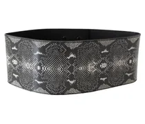 Women's Black Wide Leather Snakeskin Design Waist Belt