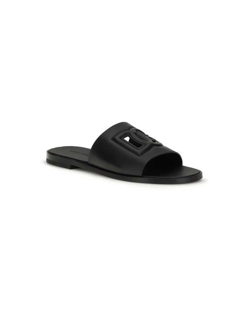 Dolce & Gabbana Men's Black Calf Leather Bos Taurus Sandals Black