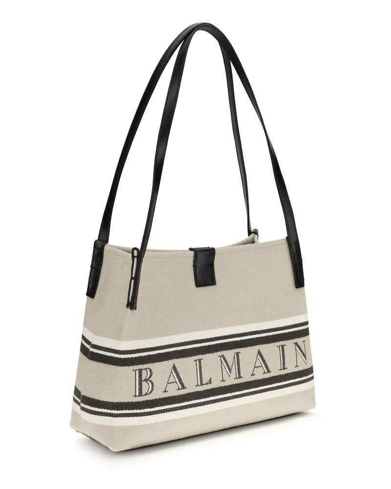 Balmain Canvas Jacquard Logo Shoulder Bag — Beige Beige
