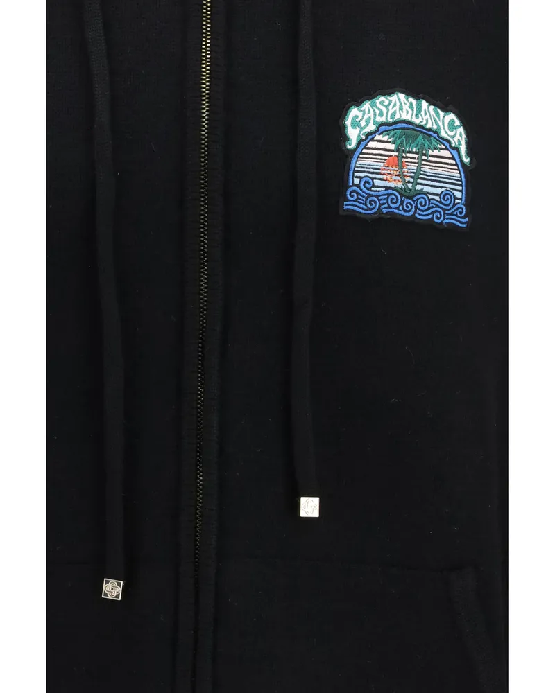 Casablanca Paris Men Hoodie Palm Tree Merino Wool Multicolour Sweatshirts Sweater Black