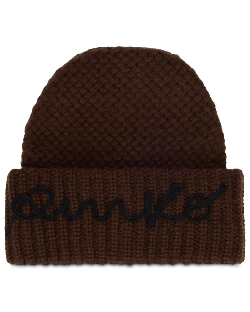 Pinko 107258 Embroidered Logo Beanie — Brown Brown