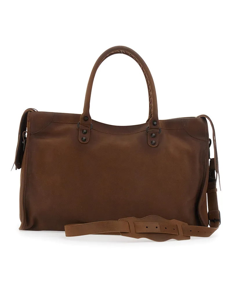 Balenciaga Men's Handbag Le City Brown Leather Handbags Hand Bags Brown