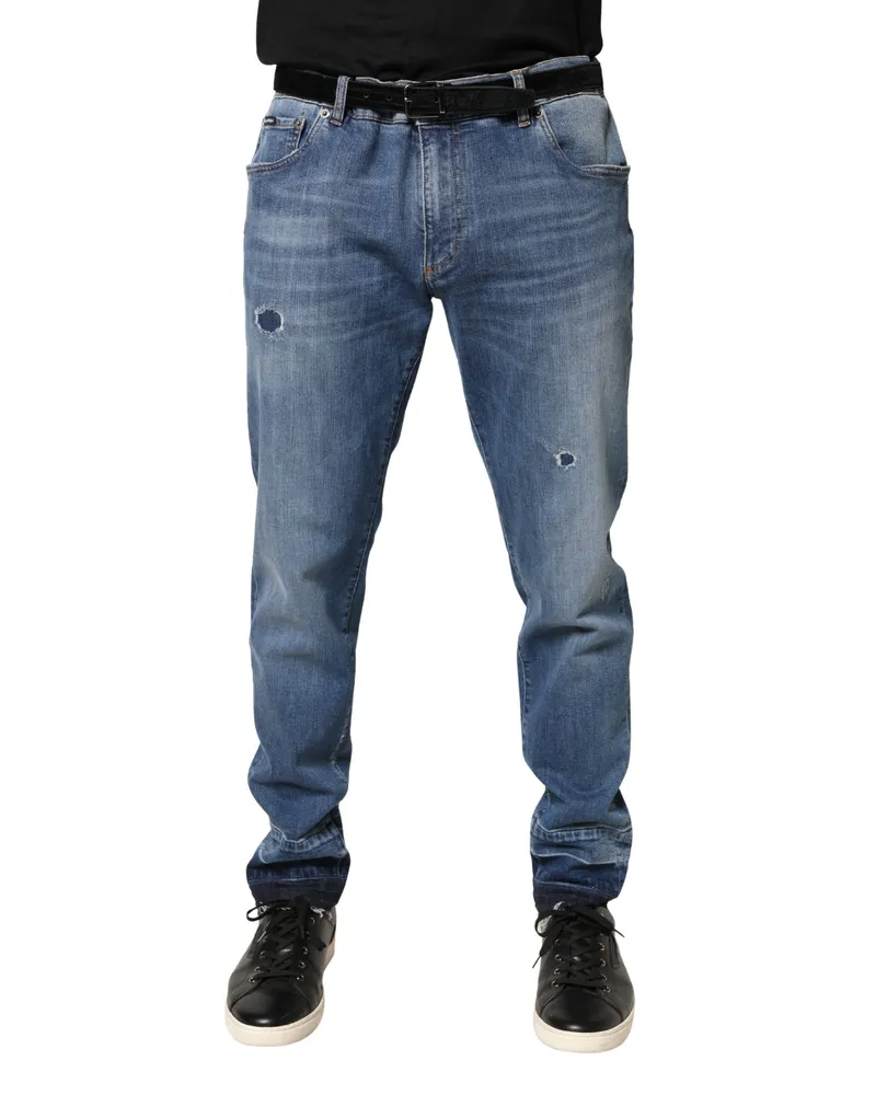 Dolce & Gabbana Men's Blue Tattered Skinny Cotton Denim Jeans Elastane Clothing Blue