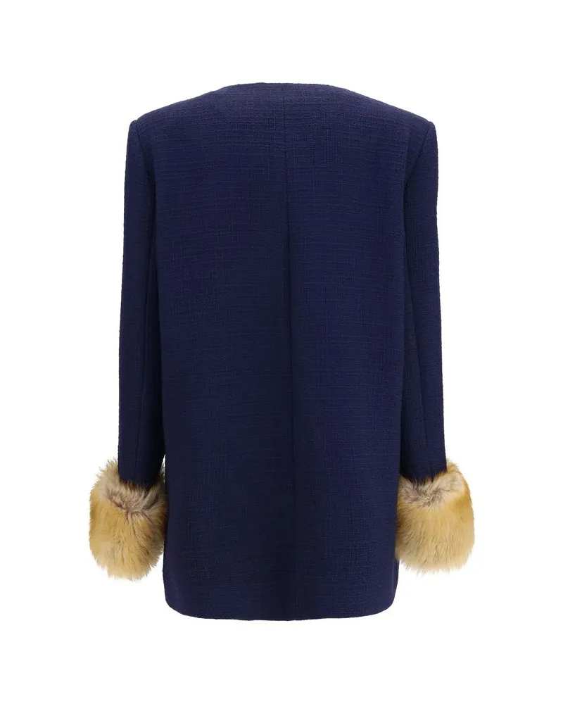Valentino Garavani Women's Blue Wool Oves Aries Coat Clothing Navy