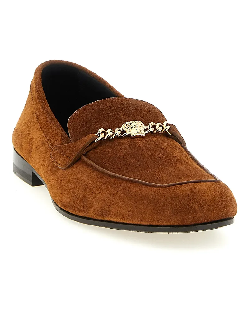Versace Women's Brown Calfskin Slip-On Loafers Brown