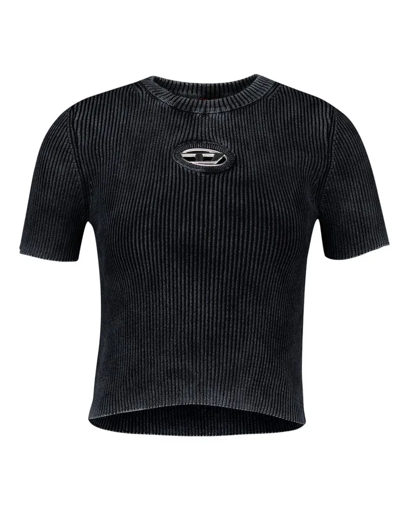 Diesel Women Ribbed Cotton T-Shirt Black Black