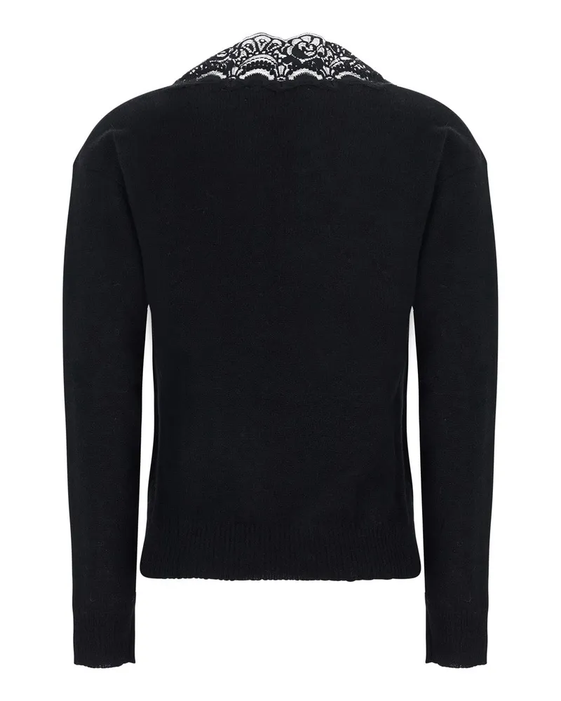 Jucca Lace-Trimmed V-Neck Alpaca Sweater — Black Black