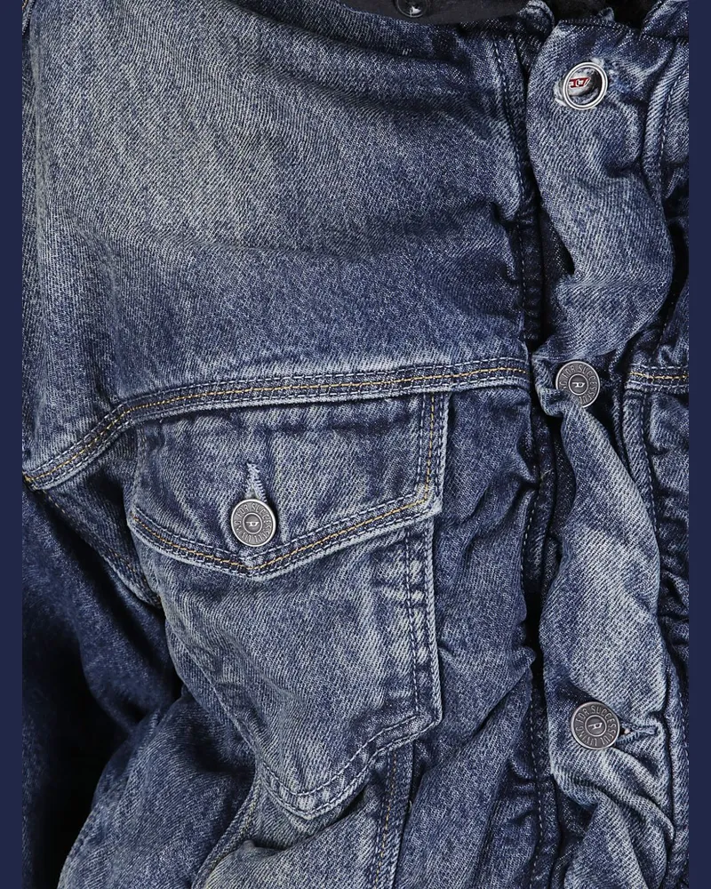 Diesel Faux-Fur Trim Denim Jacket — Navy Navy