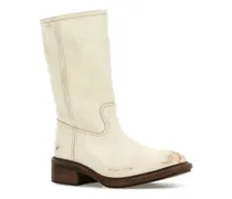 Distressed Calf Leather Boot — Beige