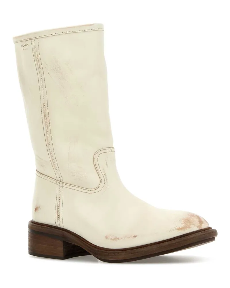 Prada Women's Ivory Leather Boots Talco Stivali Beige
