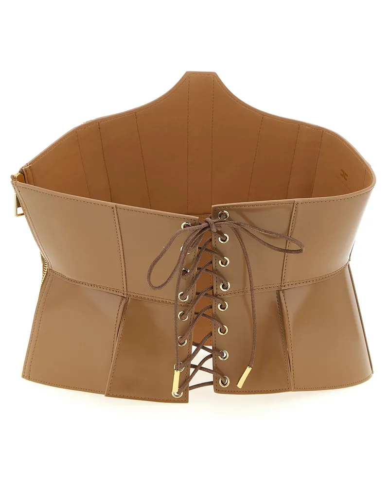 Elisabetta Franchi Corset-Style Leather Bustier Belt — Camel Camel