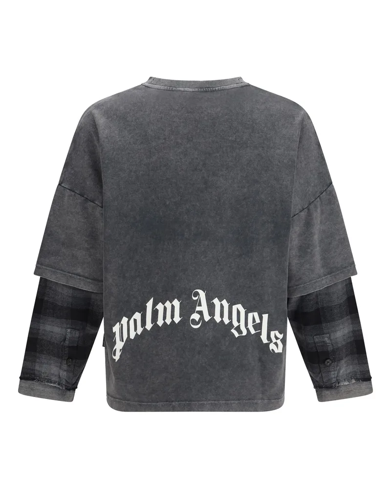 Palm Angels Men's Skull Double Long-Sleeved Shirt Black Off White Cotton; Elastane T-Shirts And Polos Gray