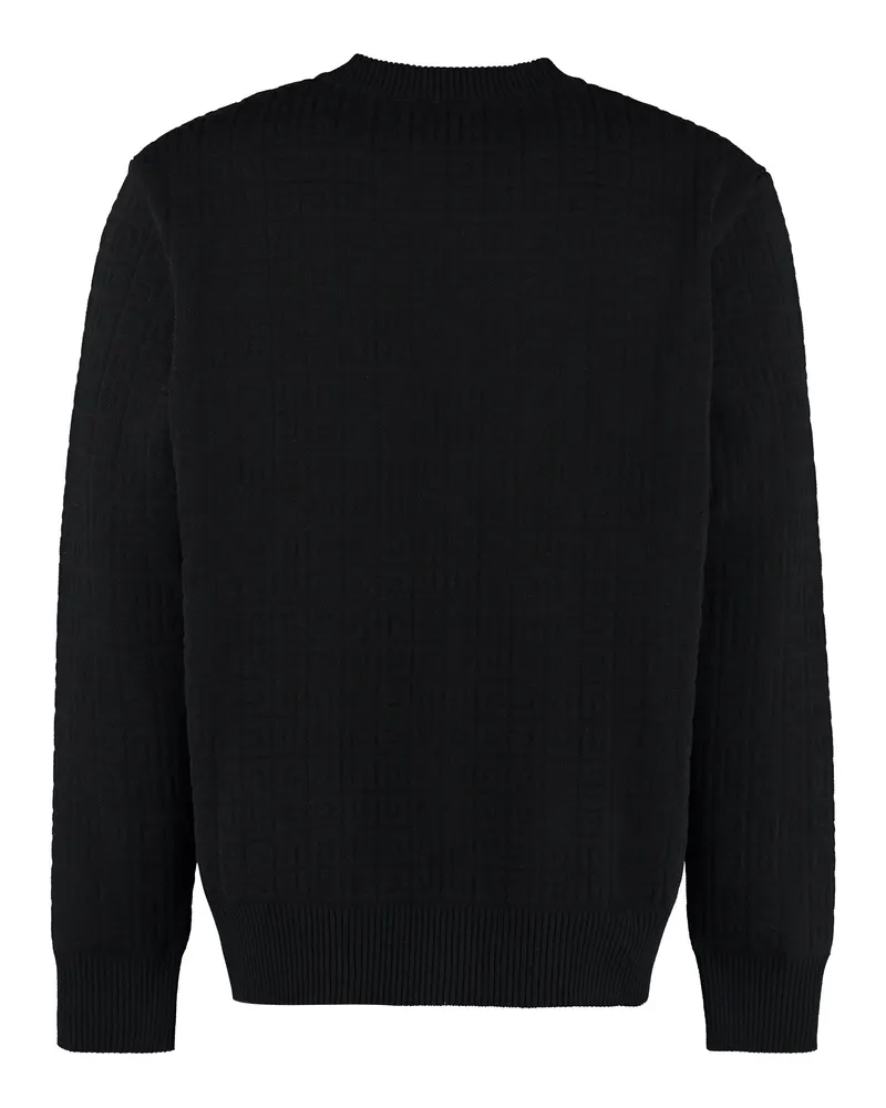 Givenchy Men's Long-Sleeve Crew-Neck Jacquard Sweater Black Wool Sweatshirts Black