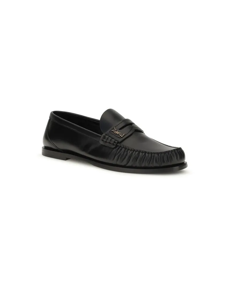 Saint Laurent Women's Black Calf Leather Bos Taurus Slip-On Loafers Black