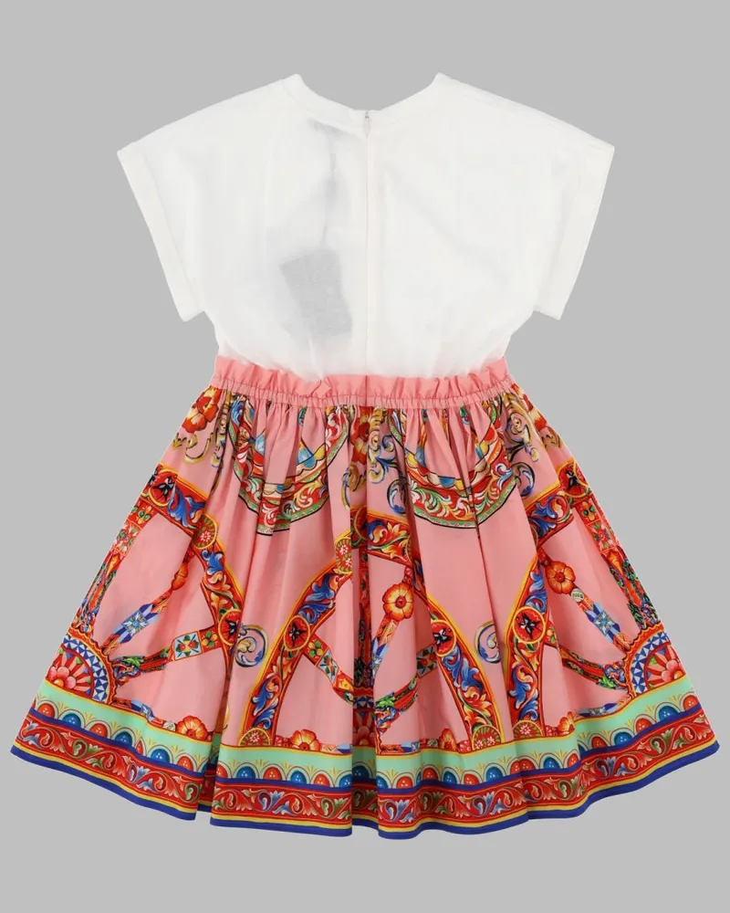 Dolce & Gabbana Short-Sleeve Cotton Dress — Multicolor Multicolor