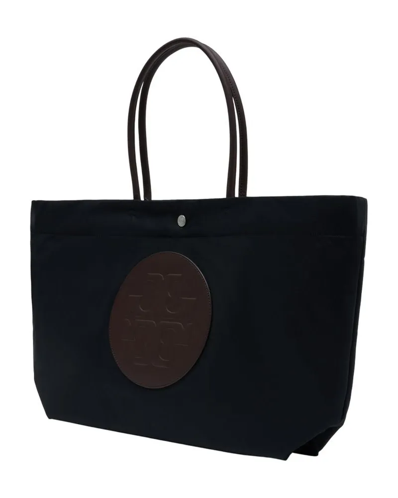 Tory Burch Women's Ella Twist Shopper Bag -  Synthetic Black Calfskin Totes-Shopping-Bags Black