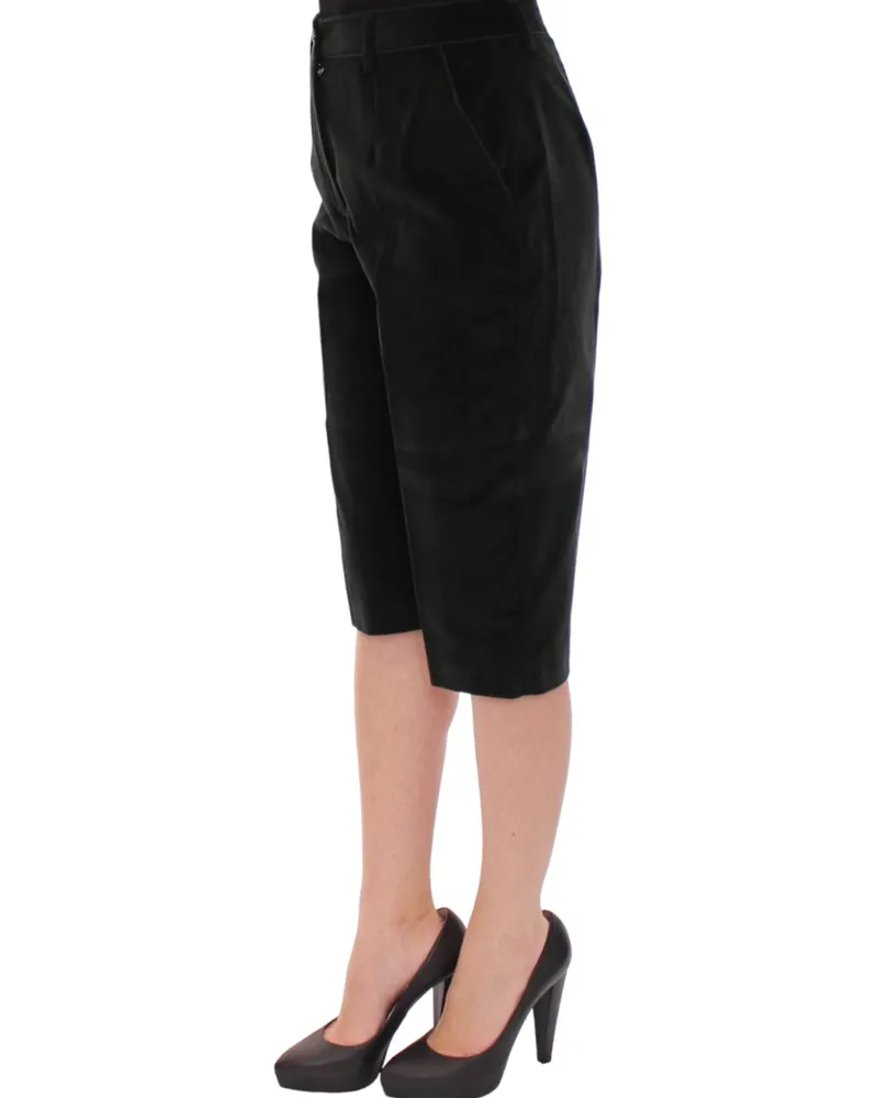 Dolce & Gabbana Women's Dark Green Cotton Shorts Pants Black Elastane Black