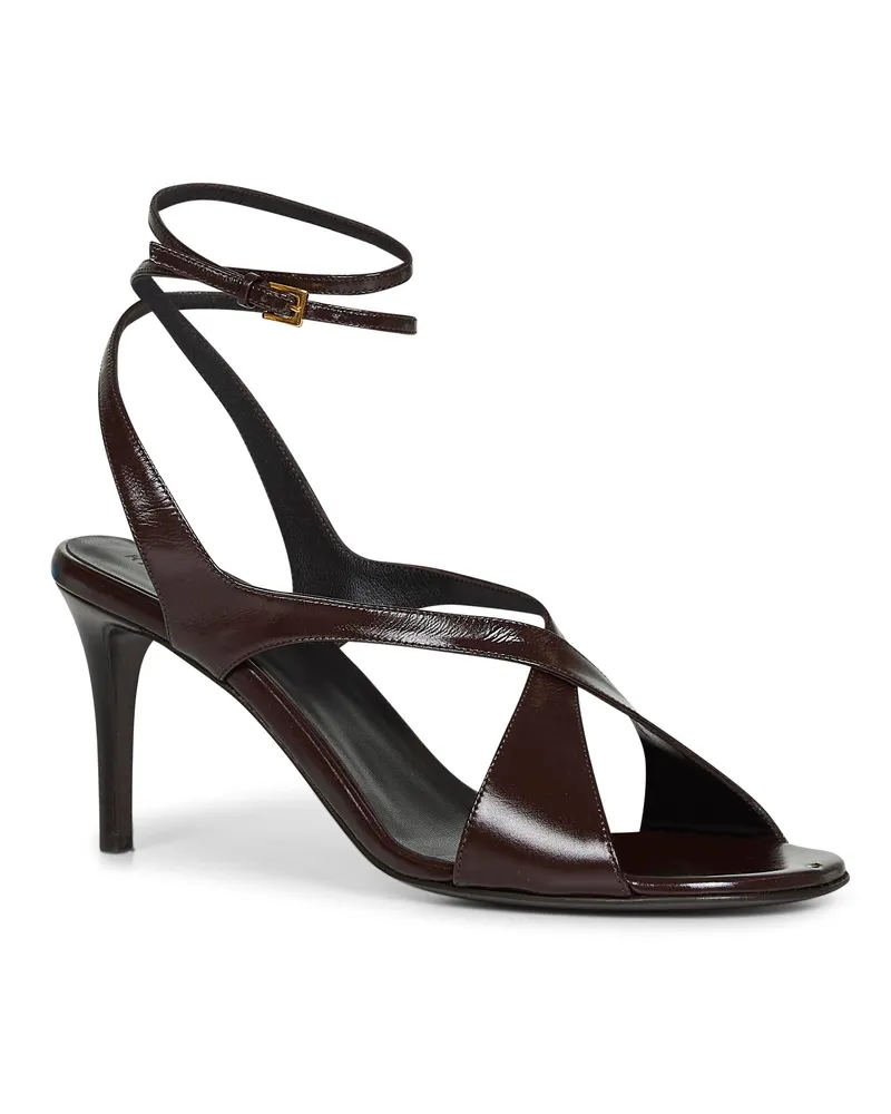 KHAITE Women's Dark Brown Glazed Leather Sandals Calf Brown