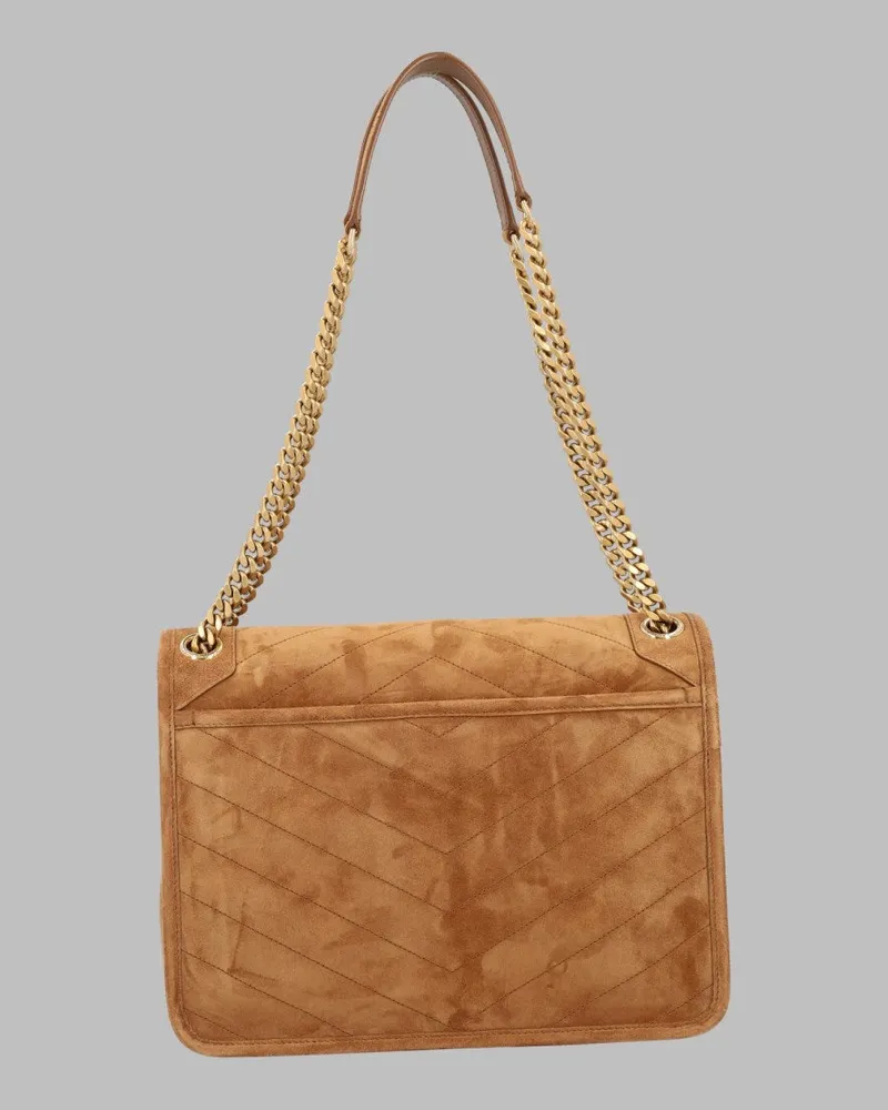Saint Laurent Niki Calfskin Leather Shoulder Bag — Brown Brown
