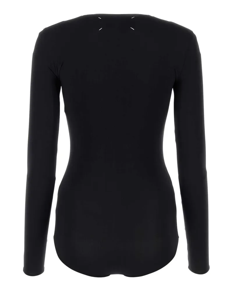 Maison Margiela Women's Long-Sleeve Ribbed Bodysuit Black Primario Polyamide Bodysuits Black