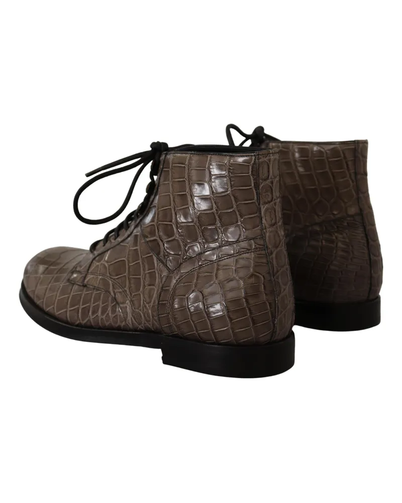 Dolce & Gabbana Men's Gray Crocodile Leather Derby Boots Gray