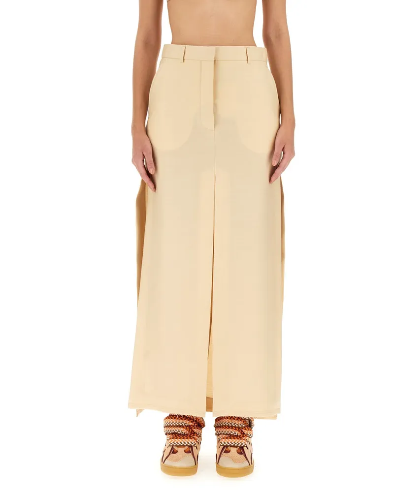 Lanvin Tailored Silk-Wool Blend Skirt — Beige Beige