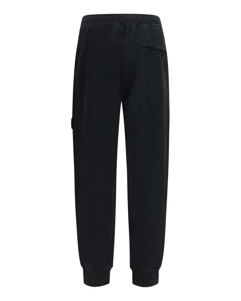 Stone Island Logo Patch Cotton Sweatpants — Black Black