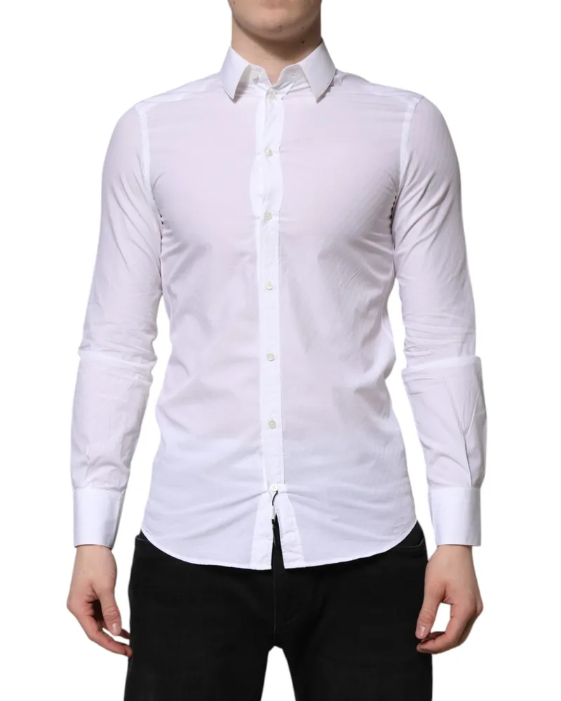 Dolce & Gabbana Men's White Cotton Martini Long Sleeve Dress Shirt White