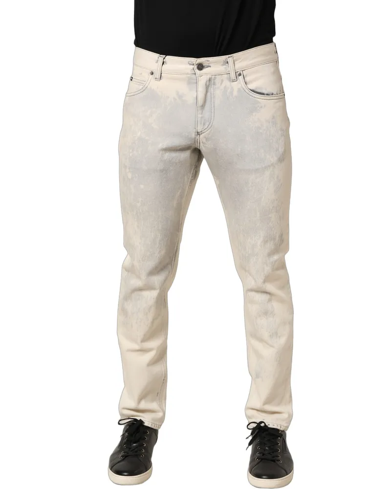 Dolce & Gabbana Beige Tie Dye Cotton Straight Men Denim Jeans Elastane Clothing Beige
