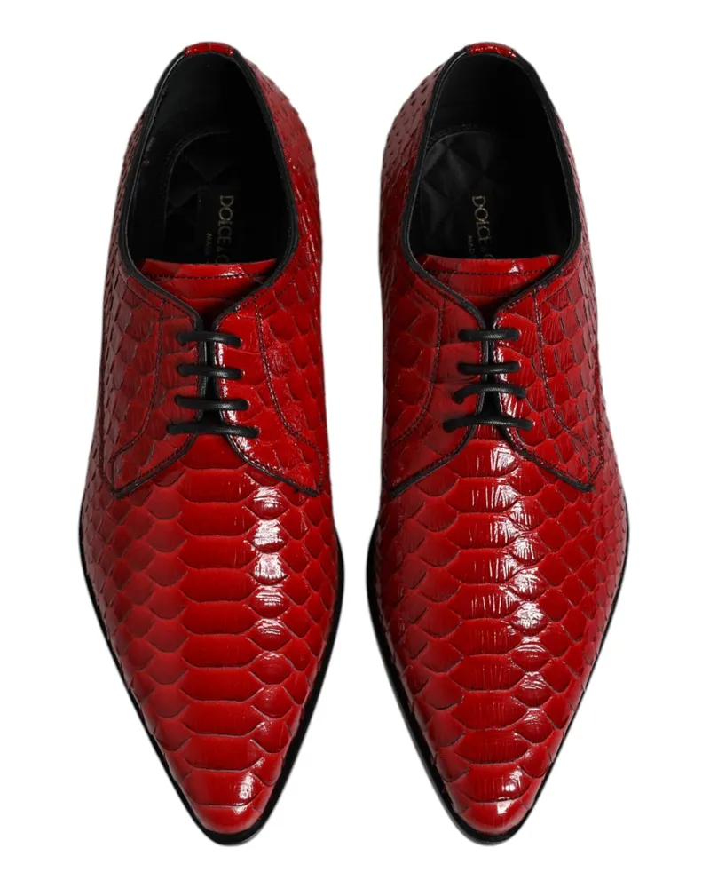 Dolce & Gabbana Men's Red Exotic Leather Lace Up Dress Derby Shoes Python Red
